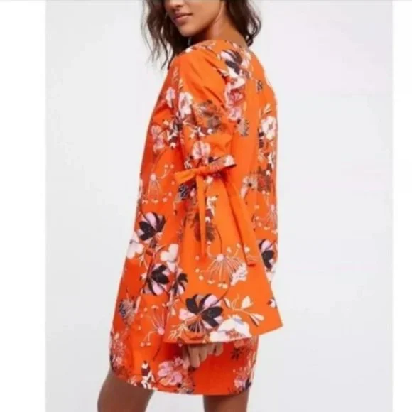 NWOT Free People Lover of Mine Orange Floral Mini Dress Small - Picture 2 of 7